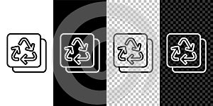 Set line Recycle symbol icon isolated on black and white background. Circular arrow icon. Environment recyclable go