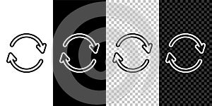 Set line Refresh icon isolated on black and white background. Reload symbol. Rotation arrows in a circle sign. Vector