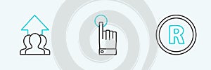 Set line Registered Trademark, Growth chart and progress in people crowd and Hand touch tap gesture icon. Vector
