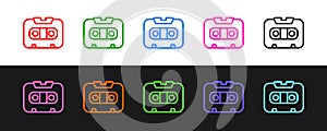 Set line Retro audio cassette tape icon isolated on black and white background. Vector