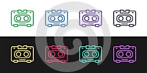 Set line Retro audio cassette tape icon isolated on black and white background. Vector