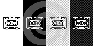Set line Retro audio cassette tape icon isolated on black and white, transparent background. Vector