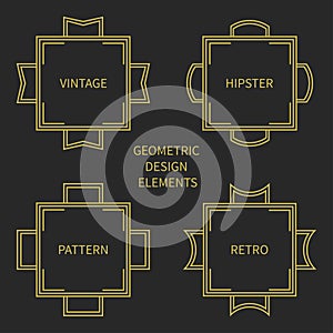 Set of line retro gold frame 1920 style. Vector