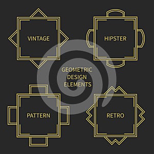 Set of line retro gold frame 1920 style. Vector