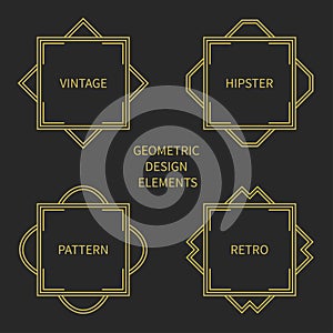 Set of line retro gold frame 1920 style. Vector