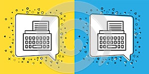 Set line Retro typewriter and paper sheet icon isolated on yellow and blue background. Vector Illustration