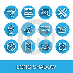 Set line RGB and CMYK color mixing, Web development, Keyboard, Website statistic, Cloud computing lock, UI UX design and