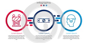 Set line Road barrier, Construction bubble level and Worker safety helmet. Business infographic template. Vector