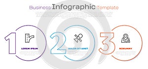 Set line Road traffic sign, Satellite and Folded map with location marker. Business infographic template. Vector