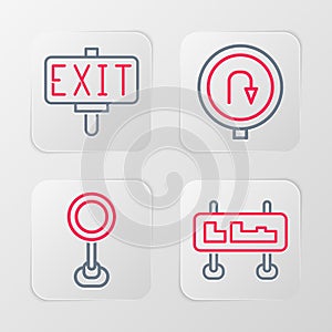 Set line Road traffic sign, Turn back road and Fire exit icon. Vector