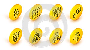 Set line Robot, Artificial intelligence, Error robot, low battery charge, Bot, Software, Computer api interface and icon