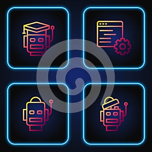 Set line Robot, , and Computer api interface. Gradient color icons. Vector