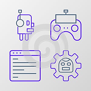 Set line Robot, Computer api interface, Remote control and icon. Vector
