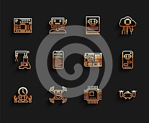 Set line Robot and digital time manager, Printed circuit board PCB, Processor microcircuits CPU, Computer api interface