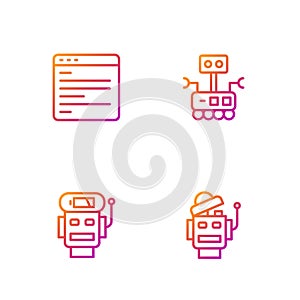 Set line Robot, low battery charge, Computer api interface and . Gradient color icons. Vector