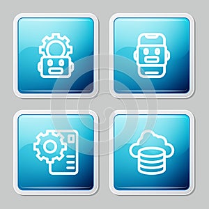 Set line Robot setting, Chat, Neural network and Cloud database icon. Vector