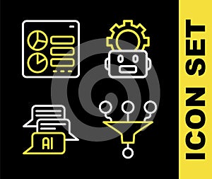 Set line Robot setting, Funnel or filter, Chat and Computer api interface icon. Vector