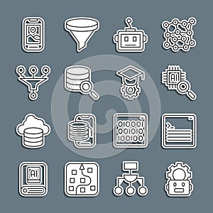 Set line Robot setting, Web developer programming code, Processor CPU, Artificial intelligence robot, Server, Funnel