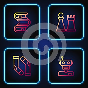 Set line Robot, Socks, Book and Chess. Gradient color icons. Vector