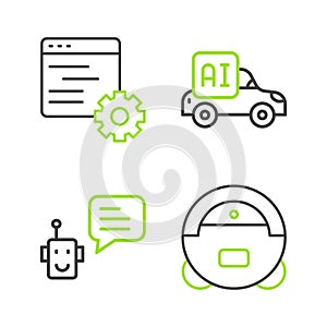 Set line Robot vacuum cleaner, Bot, Autonomous smart car and Computer api interface icon. Vector