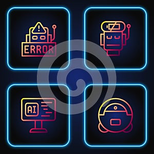 Set line Robot vacuum cleaner, Software, Error in robot and low battery charge. Gradient color icons. Vector