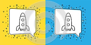 Set line Rocket ship icon isolated on yellow and blue background. Space travel. Vector