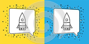 Set line Rocket ship icon isolated on yellow and blue background. Space travel. Vector Illustration