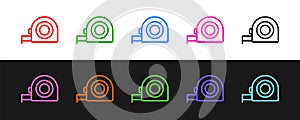 Set line Roulette construction icon isolated on black and white background. Tape measure symbol. Vector