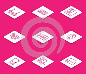 Set line Router and wi-fi signal, RAM, random access memory, Case of computer, Web camera, Hard disk drive HDD, Computer