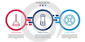 Set line Rubber plunger, Water filter and Industry valve. Business infographic template. Vector