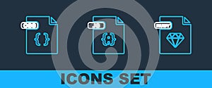 Set line RUBY file document, CSS and JS icon. Vector