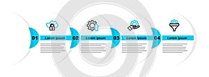 Set line Sales funnel with gear, Hand settings, Arrow growth and Cloud computing lock icon. Vector