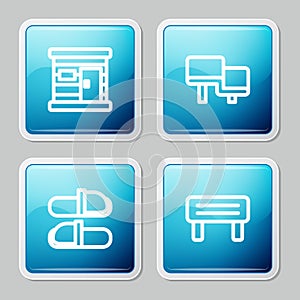 Set line Sauna wooden bathhouse, bench, slippers and icon. Vector