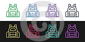 Set line School backpack icon isolated on black and white background. Vector