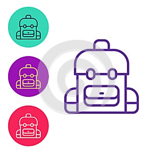 Set line School backpack icon isolated on white background. Set icons colorful. Vector
