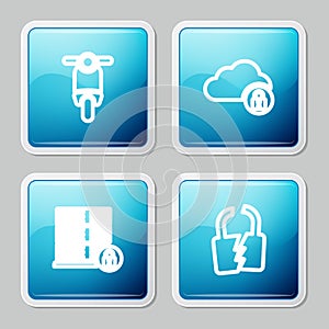 Set line Scooter, Cloud computing lock, Server security with and Broken or cracked icon. Vector