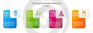 Set line Scooter, Museum building and French baguette bread. Business infographic template. Vector