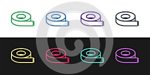 Set line Scotch tape icon isolated on black and white background. Insulating tape. Vector