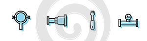 Set line Screwdriver, Filter wrench, Pipe adapter and Industry pipe and manometer icon. Vector