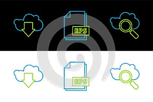 Set line Search cloud computing, Cloud download and EPS file document icon. Vector