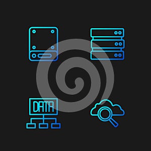 Set line Search cloud computing, Data analysis, Server and . Gradient color icons. Vector