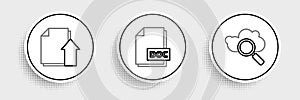 Set line Search cloud computing, Upload file document and DOC icon. Vector