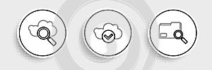 Set line Search concept with folder, cloud computing and Cloud check mark icon. Vector