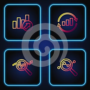 Set line Search data analysis, Financial growth and Graph chart infographic. Gradient color icons. Vector