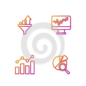 Set line Search data analysis, Financial growth, Sales funnel with chart and Monitor graph. Gradient color icons. Vector