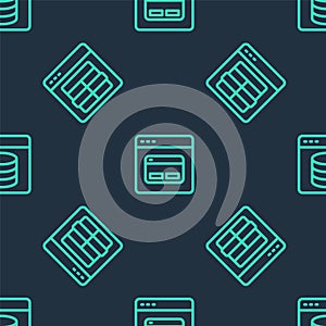 Set line Search engine, MySQL code and Server, Data, Web Hosting on seamless pattern. Vector