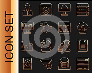 Set line Search engine, Server, Data report, Cloud computing lock, technology data transfer, Filter setting, Monitor