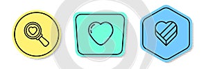 Set line Search heart and love, Heart and Candy in shaped box. Colored shapes. Vector