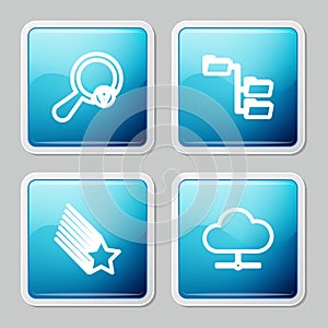 Set line Search location, Folder tree, Falling star and Network cloud connection icon. Vector
