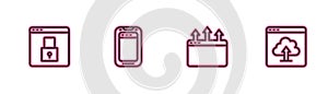 Set line Secure your site with HTTPS, SSL, Browser window, Mobile phone and Cloud upload icon. Vector